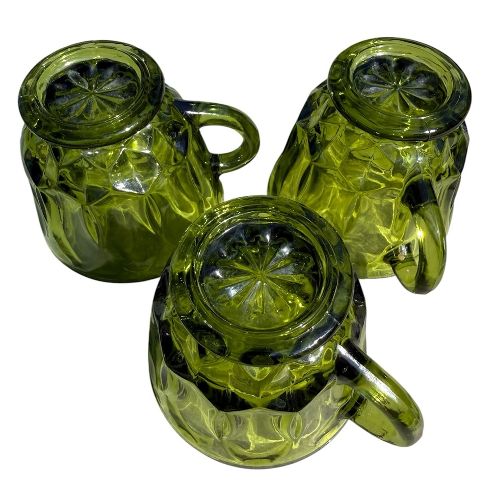 VINTAGE ANCHOR HOCKING TEA CUP's (Lot of 3) GREEN GLASS 6oz 2" TALL - Picture 3 of 5